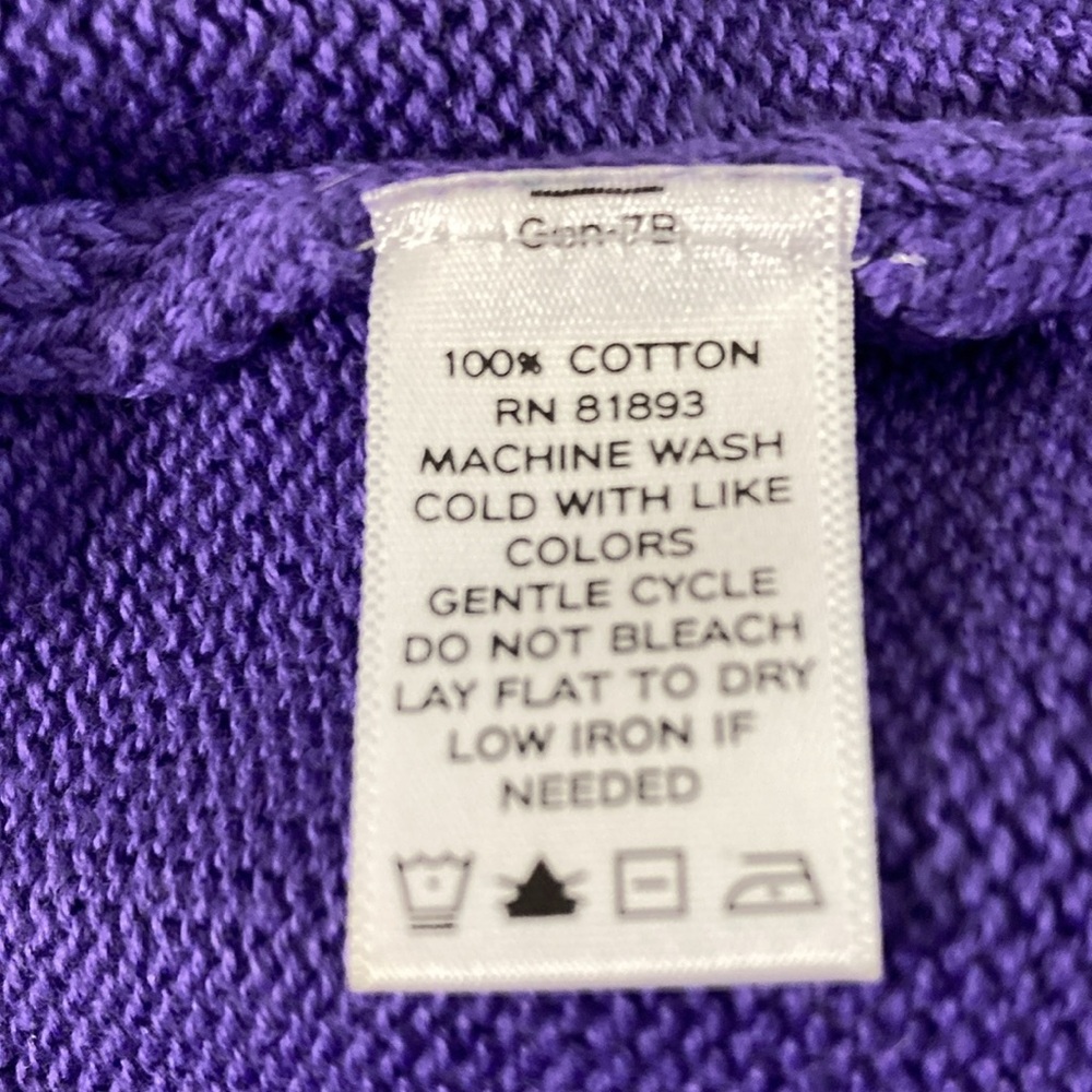 D & Co Sweater Women Size L Purple Open Large Button Mixed Design 100% Cotton - Picture 7 of 7